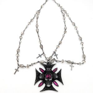 Gothic Iron Cross Crystal Necklace | Oxidized Silver| Handmade By The Vault™